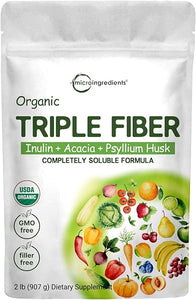 Organic Soluble Prebiotics Fiber Supplement (Inulin, Acacia, Psyllium Husk), 2 Pounds, 3 in 1 Fiber Formula, Daily Fiber, Unflavored, for Digestive Health, Hunger Control, Vegan in Pakistan