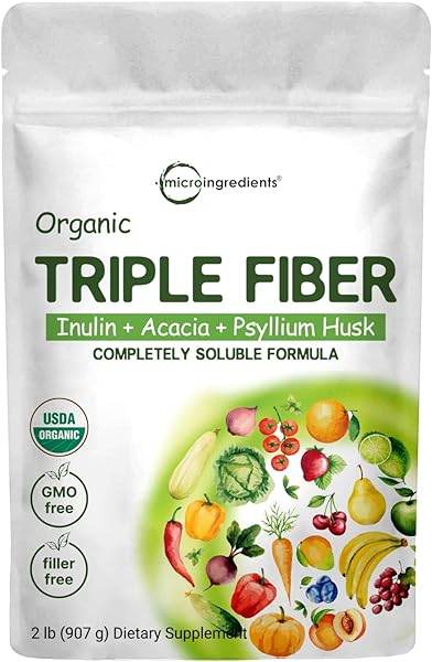 Organic Soluble Prebiotics Fiber Supplement (Inulin, Acacia, Psyllium Husk), 2 Pounds, 3 in 1 Fiber Formula, Daily Fiber, Unflavored, for Digestive Health, Hunger Control, Vegan in Pakistan