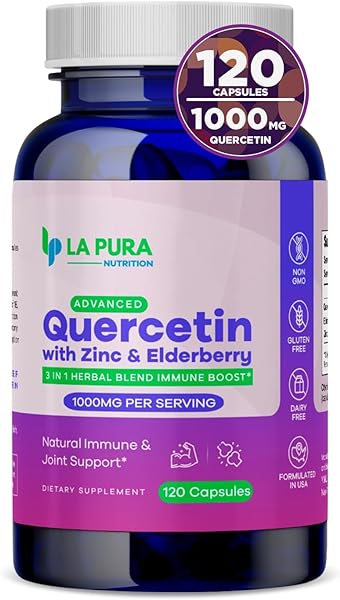 Advanced Quercetin 1000mg Elderberry 200mg Zinc 30mg Supplement 120 Capsules – Non-GMO 3-in-1 Herbal Blend for Immune Boost and Joint Support – Made in USA in Pakistan