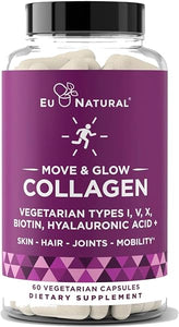 Move & Glow Collagen Pills for Women & Men – Vegetarian Multi-Collagen (Type I-V-X) with 9 Plant-based Superfoods for Skin Health & Joint Support – Biotin, Vitamin C, Vitamin E, 60 Vegetarian Capsules in Pakistan