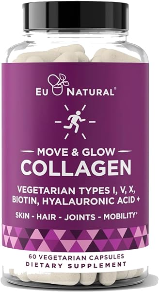 Move & Glow Collagen Pills for Women & Men – Vegetarian Multi-Collagen (Type I-V-X) with 9 Plant-based Superfoods for Skin Health & Joint Support – Biotin, Vitamin C, Vitamin E, 60 Vegetarian Capsules in Pakistan in Pakistan