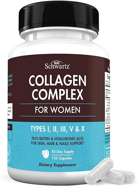 Collagen Pills for Women (Types I II III V X) with Vitamin C Hyaluronic Acid Biotin Keratin Digestive Enzymes Grape Seed Extract, Healthy Skin Hair Nails Supplement, 135 Collagen Peptides Capsules in Pakistan