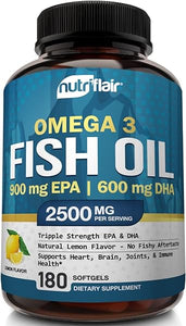 Burpless Omega-3 Fish Oil Supplement - Triple Strength: 900mg EPA + 600mg DHA - No Fishy Burps - Easy to Swallow - Promotes Wellness - 90 Servings -180 Lemon Flavor SoftGels in Pakistan