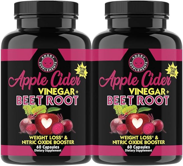 Angry Supplements Apple Cider Vinegar + Beet Root Capsules, Detox Pills, Nitric Oxide + Energy Booster (2-Bottles) in Pakistan