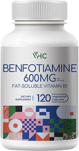 Benfotiamine 600mg Supplement | 5X Time Fat-Soluble Thiamine Vitamin B1 | Max Boost Bioavailable Thiamine B1 Levels | 120 Veggie Capsules | Made in USA in Pakistan