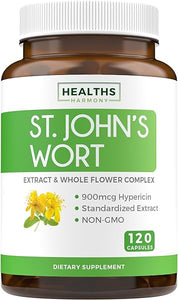 St. John's Wort - 120 Capsules (Non-GMO) Effective St Johns Wort Capsules - Powerful 900mcg Hypericin - Standardized Extract & Whole Herb Supplement - No Oil, Pills, Tea, Tincture - 500mg Per Capsule in Pakistan