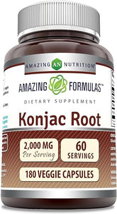 Amazing Formulas Konjac Root Supplement | 2000 Mg Per Serving | 180 Veggie Capsules | Non-GMO | Gluten Free | Made in USA in Pakistan