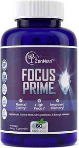 Focus Prime ZenNutri Focus Supplement For Adults | Nootropic Brain Booster Supplement | Brain Supplements For Memory and Focus | Nootropics Brain Support Supplement | Brain Fog Supplements - 60 count in Pakistan