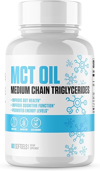 MCT Oil Softgels Extra Strength | #1 Rated MCT Oil Supplement to Improve Gut Health, Increase Energy Levels & Improve Cognitive Function | Vegan, Dairy & Keto Friendly for Men & Women - 60 Softgels in Pakistan in Pakistan