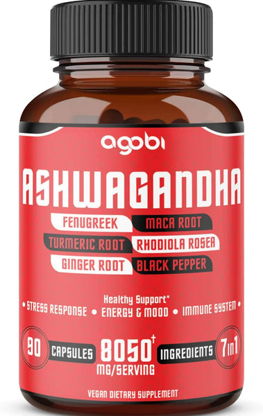 Ashwagandha Extract Capsules 8050mg - 7 Herbs Combined Fenugreek, Maca, Turmeric, Rhodiola, Ginger & Black Pepper - 90 Caps for 3 Months - Natural Sleep, Adrenal, Immune & Energy Supports Supplement in Pakistan