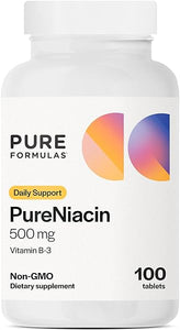 PureFormulas Pure Niacin - Vitamin B3, 500 mg Immediate Release Niacin 500mg - Nicotinic Acid 100 Tablets - Non-GMO B3 Vitamins Niacin Supplement in Pakistan