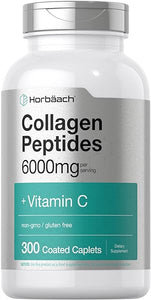 Collagen Peptides 6000mg | 300 Caplet Pills | with Vitamin C | Hydrolyzed Collagen Supplement | Non-GMO, Gluten Free | by Horbaach in Pakistan