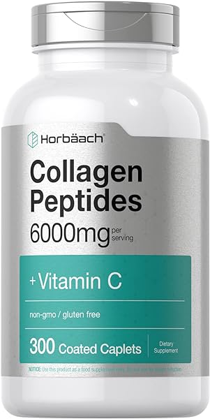 Collagen Peptides 6000mg | 300 Caplet Pills | with Vitamin C | Hydrolyzed Collagen Supplement | Non-GMO, Gluten Free | by Horbaach in Pakistan in Pakistan