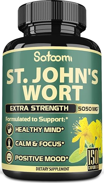 Satoomi St. John's Wort Capsules Extract 5050mg - 5 Month Supply - 6 in 1 Herbal with Ashwagandha, Ginkgo Biloba, Turmeric Curcumin - Sleep & Mood Enhancer for Women Men - 150Capsules in Pakistan