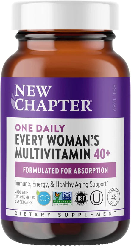 New Chapter Women's Multivitamin + Immune Support, One Daily 40+, Fermented with Probiotics + D3 + B Vitamins + Organic Non-GMO Ingredients, 72 Count