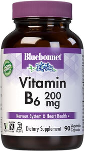 Bluebonnet Nutrition Vitamin B6 Vegetable Capsules, 200 mg, For Cardiovascular and Nervous System Health, Soy Free, Gluten Free, Kosher, Dairy Free, Vegan, Non-GMO, 90 Vegetable Capsules, 90 Servings in Pakistan