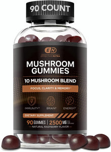 Effective Nutra Mushroom Gummies 10 Blend - Mushroom Complex 2500mg - Mushroom Supplement for Men & Women - Brain Booster, Immune Support, Energy 90ct (2-Pack)