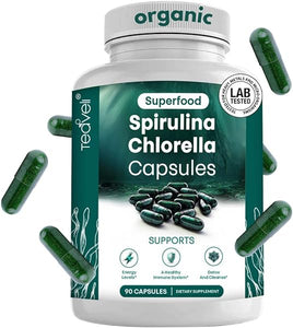 Organic Spirulina and Chlorella Capsules –Organic Chlorophyll Pills & Blue Green Algae to Support Powerful Detox, Energy & A Healthy Immune System– 3X More Chlorella Spirulina Powder/Serving – 90 Ct in Pakistan