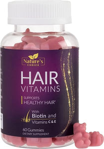 Hair Vitamins Gummies with Biotin 5000 mcg Vitamin E & C Support Hair Growth Gummy, Premium Vegetarian Non-GMO, for Stronger, Beautiful Hair, Skin & Nails, Biotin Gummies Supplement - 60 Gummy Bears in Pakistan
