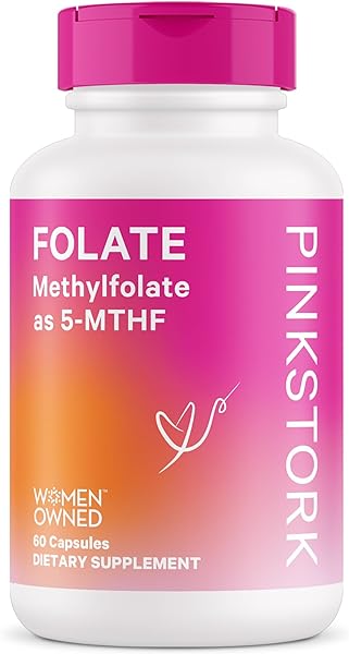 Pink Stork Folate: Methyl Folate - MTHFR Acid, Natural Form of Folic Acid for Pregnancy, Formulated for Mom + Baby, Women-Owned, 60 Capsules (Packaging May Vary) in Pakistan in Pakistan