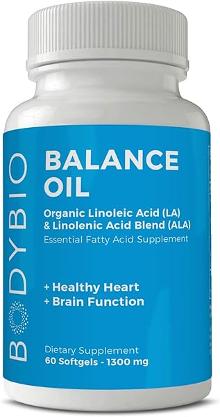 BodyBio Omega Oils 3 & 6 - Essential Fatty Acids for Brain and Heart Health | Organic Safflower and Flax Seed Oil Blend | Cold-Pressed Oils | DHA EPA | Balance Oil 60 Softgel in Pakistan in Pakistan