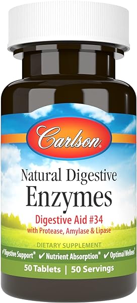 Carlson - Natural Digestive Enzymes, Digestive Aid #34 with Protease, Amylase & Lipase, Digestive Support, Nutrient Absorption & Optimal Wellness, 50 Tablets in Pakistan in Pakistan