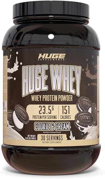 Huge Nutrition Whey Protein Concentrate Powder - 25g Protein Per Serving - 5g BCAA's - Improved Mixability (Cookie & Cream, 2 lb) in Pakistan