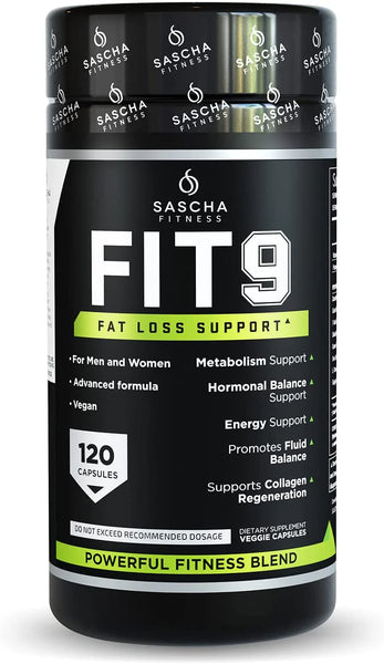 Sascha Fitness Fat Loss pills | Collagen support | Fluid Balance | FIT9 Ingredients: 7Keto + Uva Ursi, Gotu Kola, L-Theanine,Gingko Biloba,DIM,Green Tea | Weight Loss Supplements-Vegan-120 Natural Cap in Pakistan