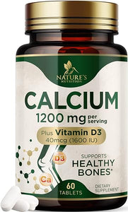 Calcium 1200 mg with Vitamin D3, Dietary Supplement for Bone and Teeth Support, Calcium Supplements for Women & Men, Max Absorption Carbonate, Nature's Absorbable Calcium Supplement - 60 Tablets in Pakistan