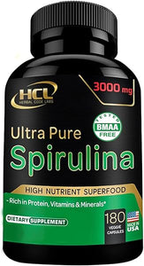 Organic Spirulina Powder Capsules 3000 mg - Purest Non-Irradiated Blue Green Algae - Best Raw Vegan Protein - Green Superfood - Natural Multivitamins – 180 Pills Made in The USA in Pakistan