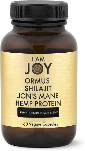 I Am Joy: Ormus Shilajit Lion's Mane Hemp Protein Powder - Ultimate Brain Power! Monoatomic 24k Gold - The Only Blend of Its Kind for Energy, Memory, & Focus - 60 Vegan Capsules in Eco Friendly Glass