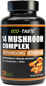 14 Mushrooms Supplement 120 Capsules - Immune System Booster & Nootropic Brain Supplement – with Lion’s Mane, Reishi, Maitake, Turkey Tail, Chaga Complex – Black Pepper for Absorption, 30% Beta-Glucan in Pakistan