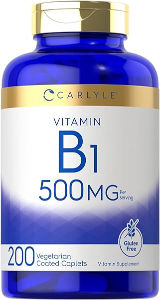 Carlyle Vitamin B1 500mg (Thiamine) | 200 Vegetarian Caplets | Non-GMO and Gluten Free Supplement in Pakistan in Pakistan