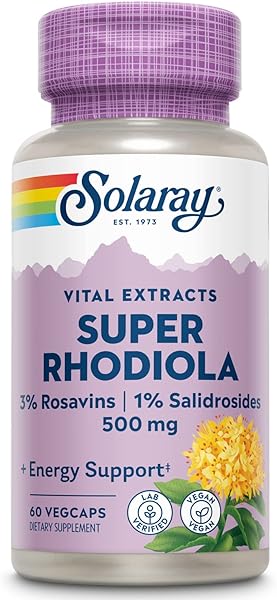 SOLARAY Super Rhodiola Root Extract 500mg | Herbal Adaptogen for Healthy Stress & Energy Support | Guaranteed Potency | Non-GMO & Vegan | 60 VegCaps in Pakistan in Pakistan