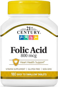 21st Century 800 mcg Folic Acid Tablets, Assorted, 180 Count in Pakistan