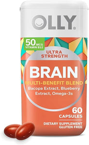 OLLY Ultra Strength Brain Softgels, Nootropic, Supports Healthy Brain Function, Memory, Focus and Concentration, Omega-3s, Vitamins B6 and B12, 30 Day Supply - 60 Count in Pakistan