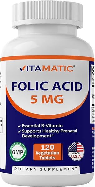 Vitamatic Folic Acid 5mg (5000 mcg) - 120 Vegetarian Tablets - (Vitamin B9 Folate) in Pakistan in Pakistan