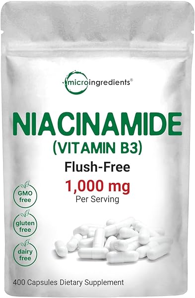 Micro Ingredients Vitamin B3 Nicotinamide 1,000mg Per Serving, 400 Capsules | Flush Free Niacin, Essential B Vitamin Supplement | Skin Care Health & Energy Support | Non-GMO, Gluten Free in Pakistan