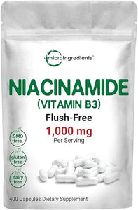 Micro Ingredients Vitamin B3 Nicotinamide 1,000mg Per Serving, 400 Capsules | Flush Free Niacin, Essential B Vitamin Supplement | Skin Care Health & Energy Support | Non-GMO, Gluten Free in Pakistan