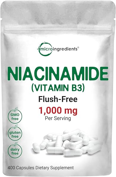 Micro Ingredients Vitamin B3 Nicotinamide 1,000mg Per Serving, 400 Capsules | Flush Free Niacin, Essential B Vitamin Supplement | Skin Care Health & Energy Support | Non-GMO, Gluten Free in Pakistan in Pakistan