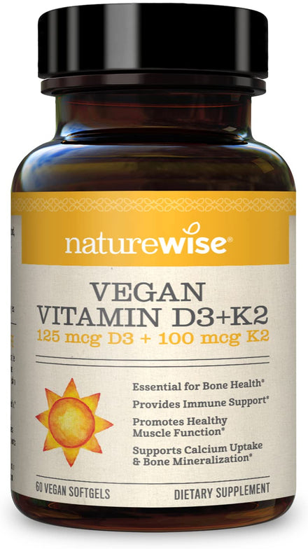 NatureWise Vegan Vitamin D3 5000iu (125 mcg) + Vitamin K2 (100mcg VitaMK7) Healthy Muscle Function, and Immune Support, Non-GMO, Gluten Free in Cold-Pressed Olive Oil