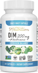 DIM Supplement 200 mg | Estrogen Balance for Women & Men | Hormone Balance, Hormonal Acne Supplements, Menopause Support by SM Nutrition | Vegan, Soy Free