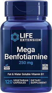 Life Extension Mega Benfotiamine, 250 mg, a Fat-Soluble Form of thiamine,Ultra-bioavailable Vitamin B1, high Potency, Gluten-Free, Non-GMO, Vegetarian, 120 Capsules in Pakistan