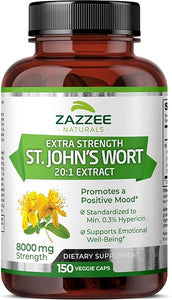 Zazzee Extra Strength St. John’s Wort 20:1 Extract, 8000 mg Strength, 0.3% Hypericin, 150 Vegan Capsules, 5 Month Supply, Concentrated, Standardized 20X Extract, 100% Vegetarian, Non-GMO, All-Natural in Pakistan
