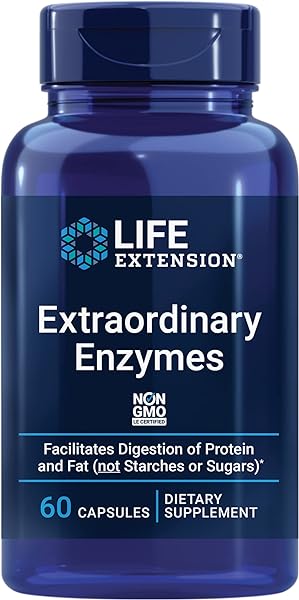 Life Extension Extraordinary Enzymes - Enzymes Blend Formula Digestion Supplement with Protease, Cellulase & Lipase For Digestive Health Support & Nutrient Absorption - Non-GMO – 60 Capsules in Pakistan