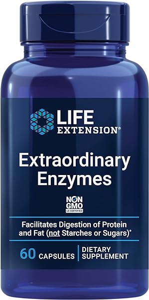 Life Extension Extraordinary Enzymes - Enzymes Blend Formula Digestion Supplement with Protease, Cellulase & Lipase For Digestive Health Support & Nutrient Absorption - Non-GMO – 60 Capsules in Pakistan in Pakistan