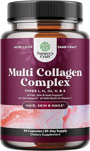 Advanced Multi Collagen Complex - Biotin and Collagen Supplement for Men and Women with BioPerine and Vitamin C - Type 1 2 3 5 & X Collagen Pills for Bone and Joint Support Hair Skin and Nails in Pakistan