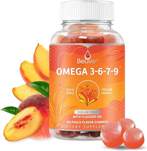 Organic Omega 3 Gummies with Omegas 6, 7, 9, DHA & EPA from Flaxseed Oil and Sea Buckthorn Fruit Oil - Sugar-Free, Supports Brain, Heart, Eye & Immune System, Supplements for Kids & Adults (60 CT) in Pakistan