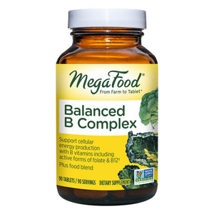 MegaFood Balanced B Complex - B Complex Vitamin Supplement Helps Support Cellular Energy - Vitamin B12, Vitamin B6 & Folate, - Vegan, Kosher, Non GMO - Made Without 9 Food Allergens - 90 Tabs