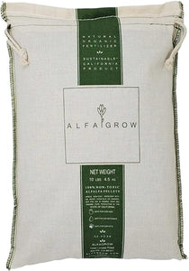 Alfagrow - 10 lbs Alfalfa Pellets, Natural Fertilizer, Soil Amendment, Mulch, High in Nitrogen, Canvas Drawstring Reusable Bag, Great for Roses in Pakistan